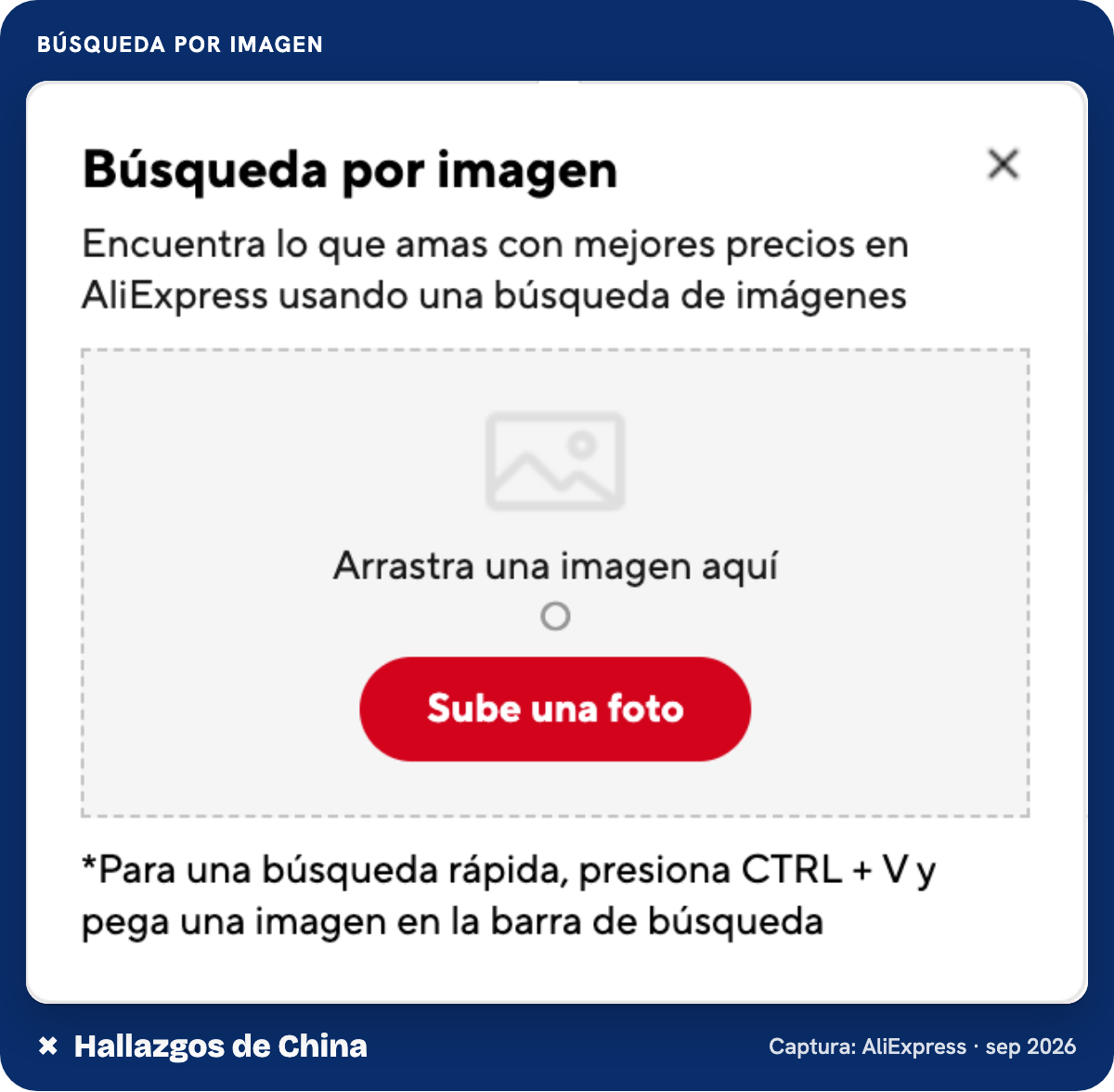 Panel de búsqueda por imagen de AliExpress en español