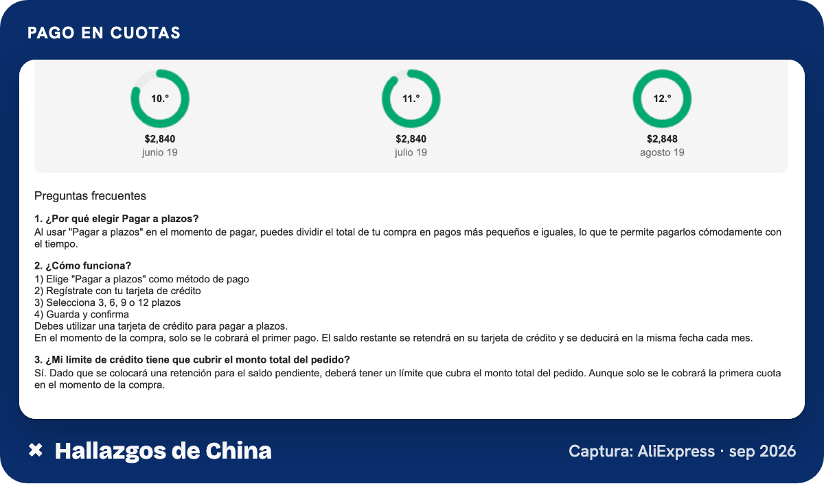 Pago en cuotas en AliExpress