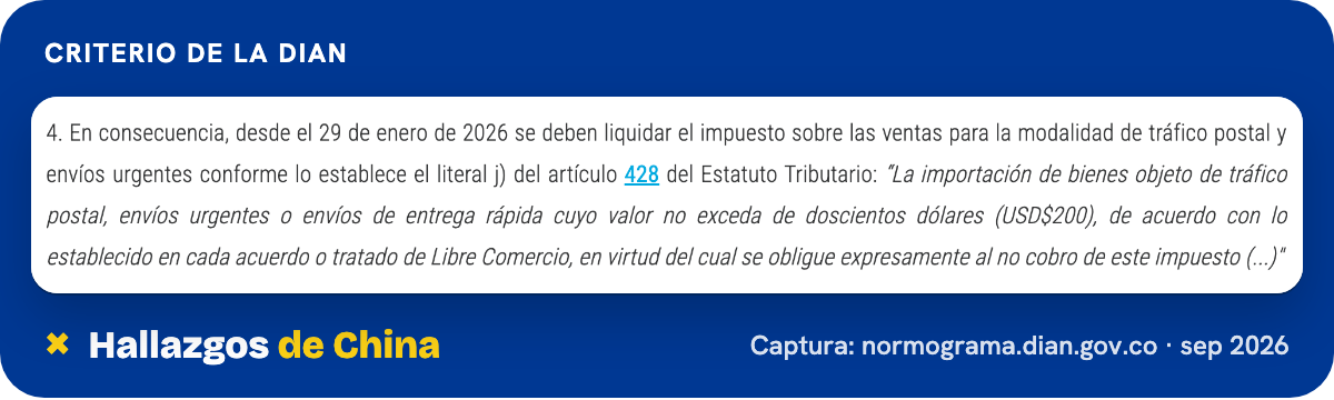 Criterio de la DIAN sobre el IVA de envíos postales y urgentes.