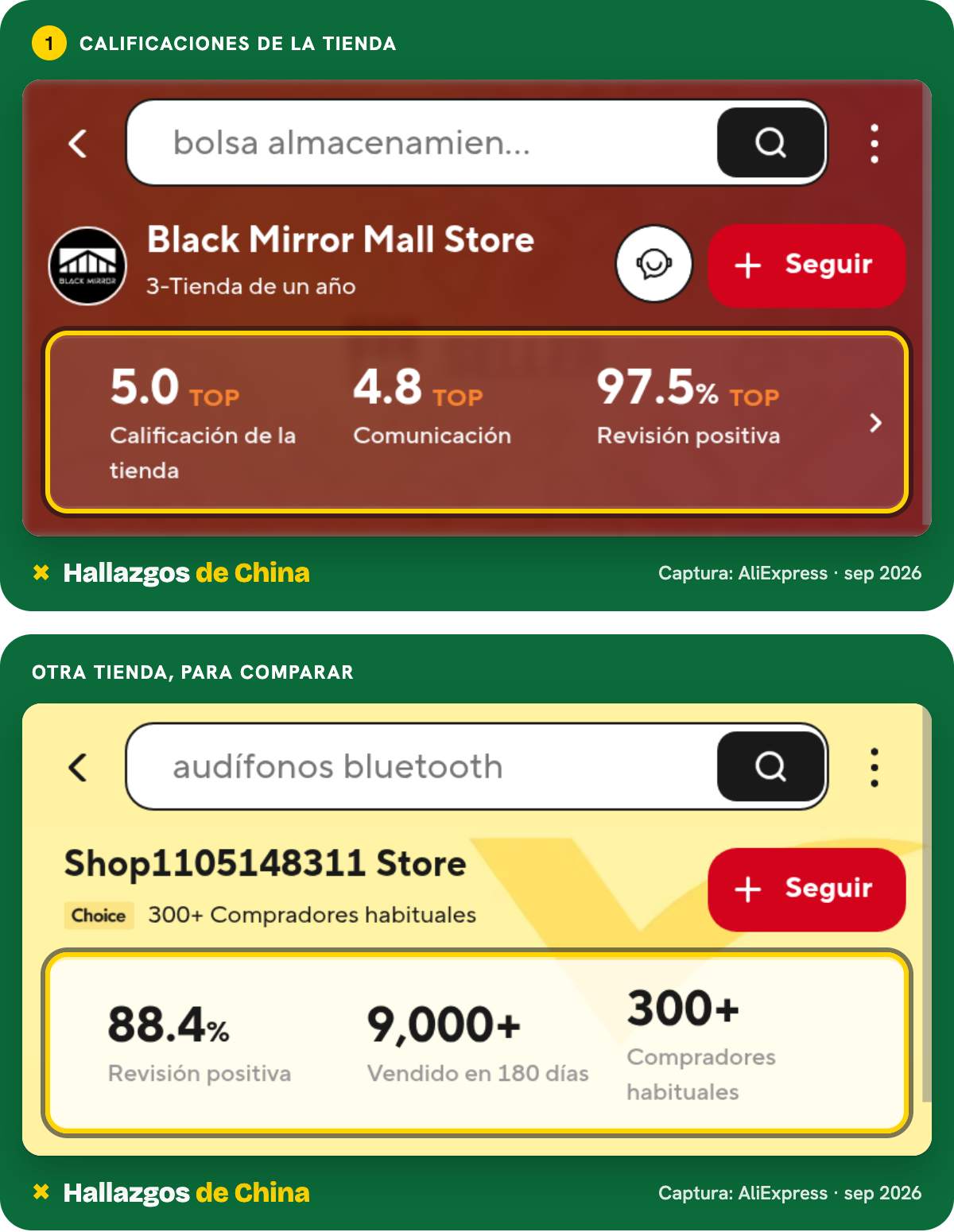 Entra al perfil de la tienda y revisa su antigüedad