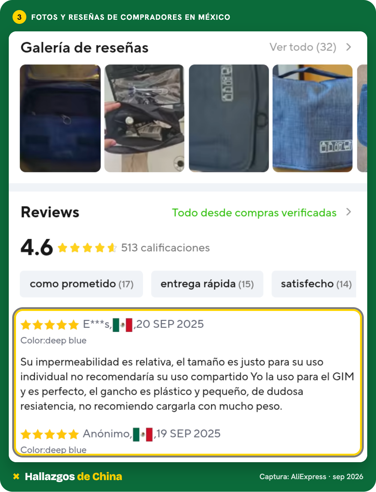 Compara fotos y comentarios adicionales