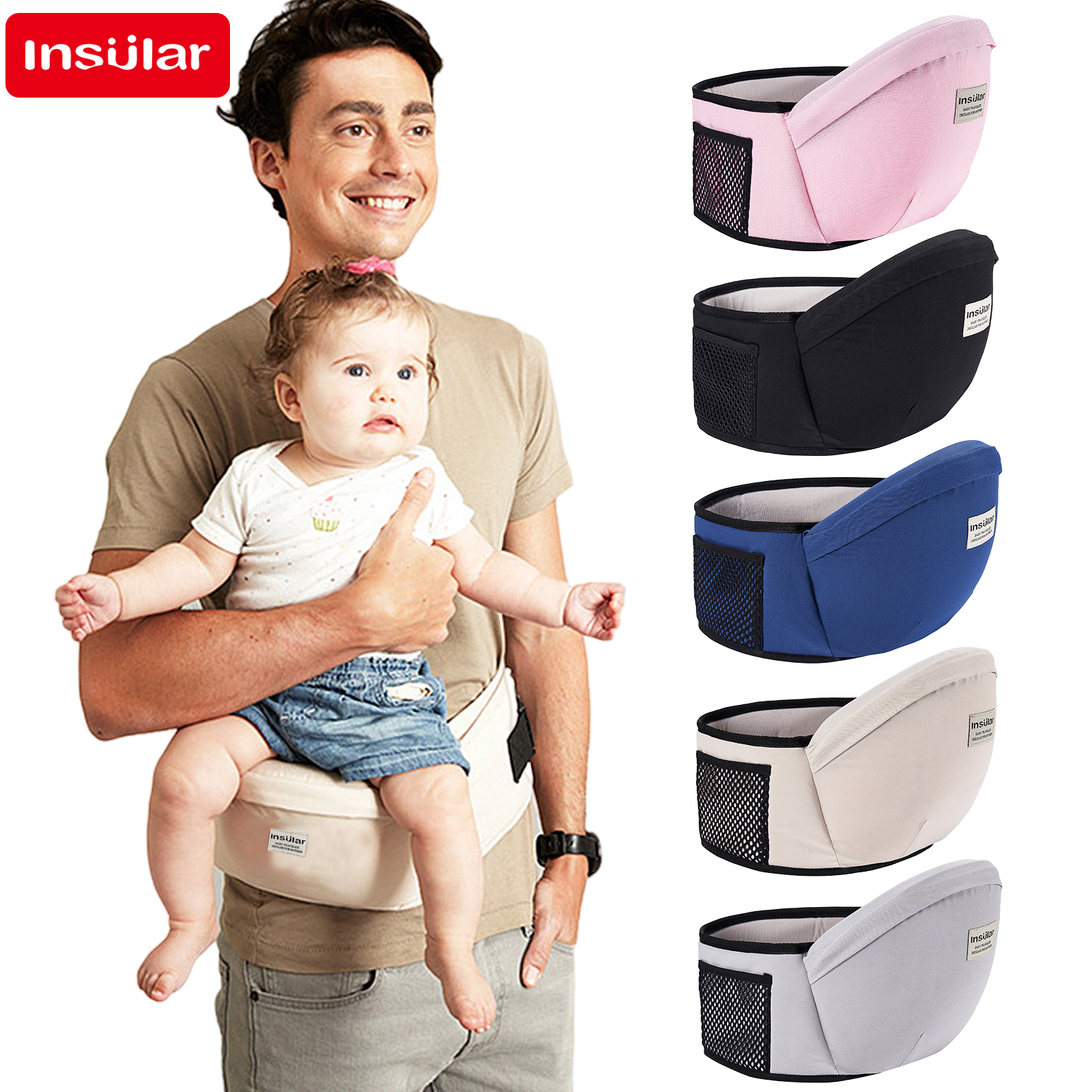 Portabebé de cadera con asiento ajustable insular