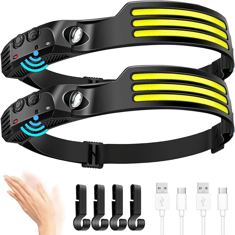 Linterna frontal LED COB recargable con sensor de movimiento