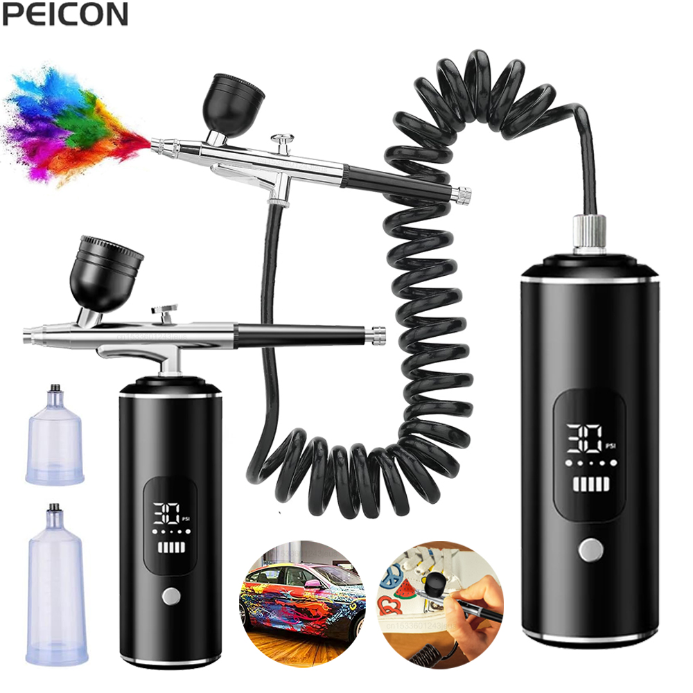 Kit de aerógrafo portátil con mini compresor recargable y boquilla de 0,3 mm
