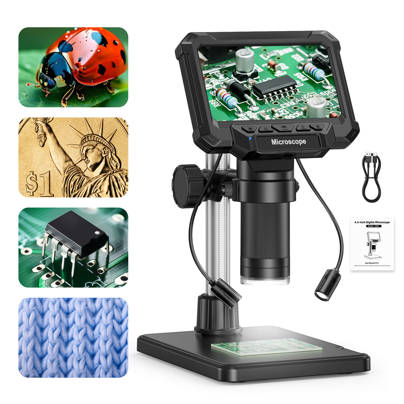 Microscopio digital Hayve con pantalla IPS de 4,3 pulgadas