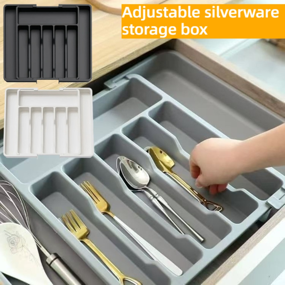 Organizador expandible de plástico para cubiertos y cajón de cocina
