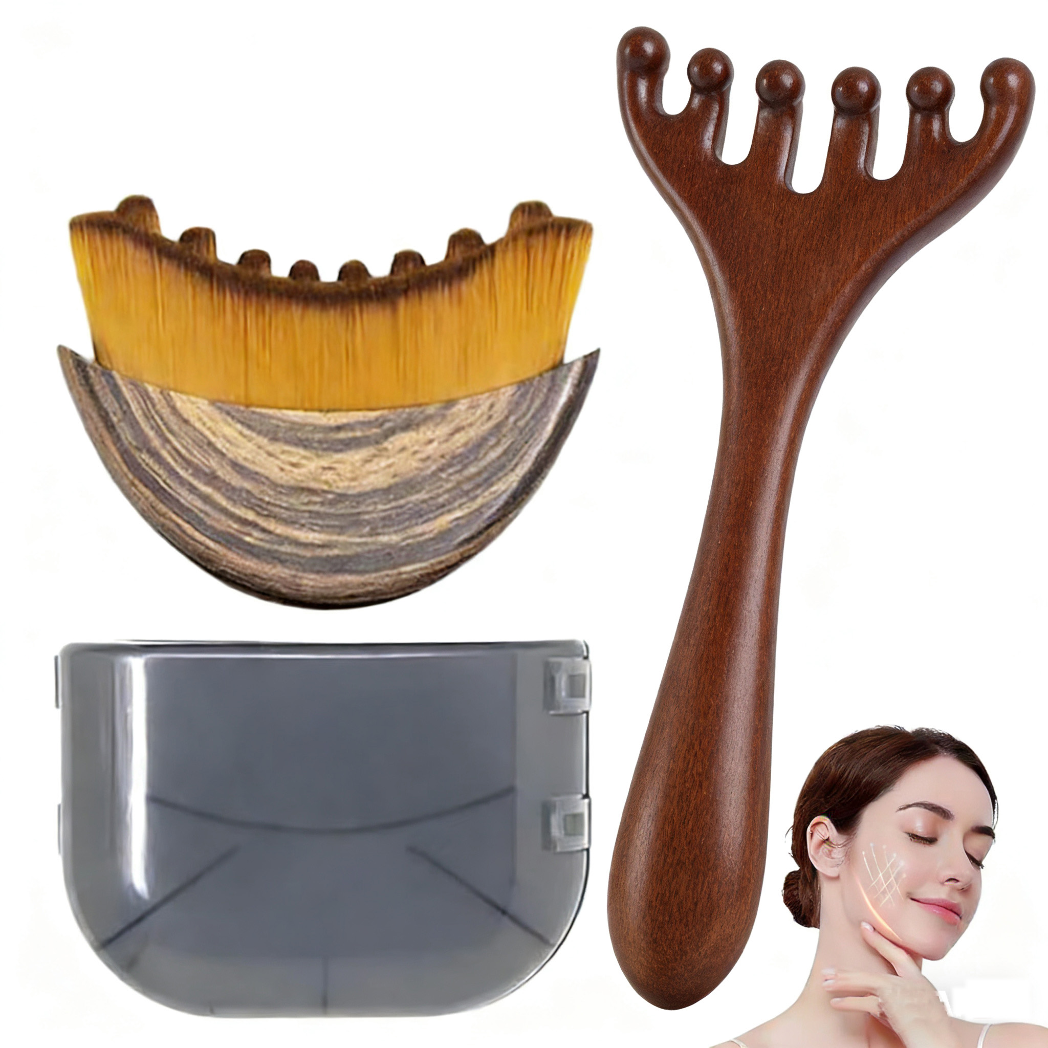 Cepillo facial para drenaje linfático de madera