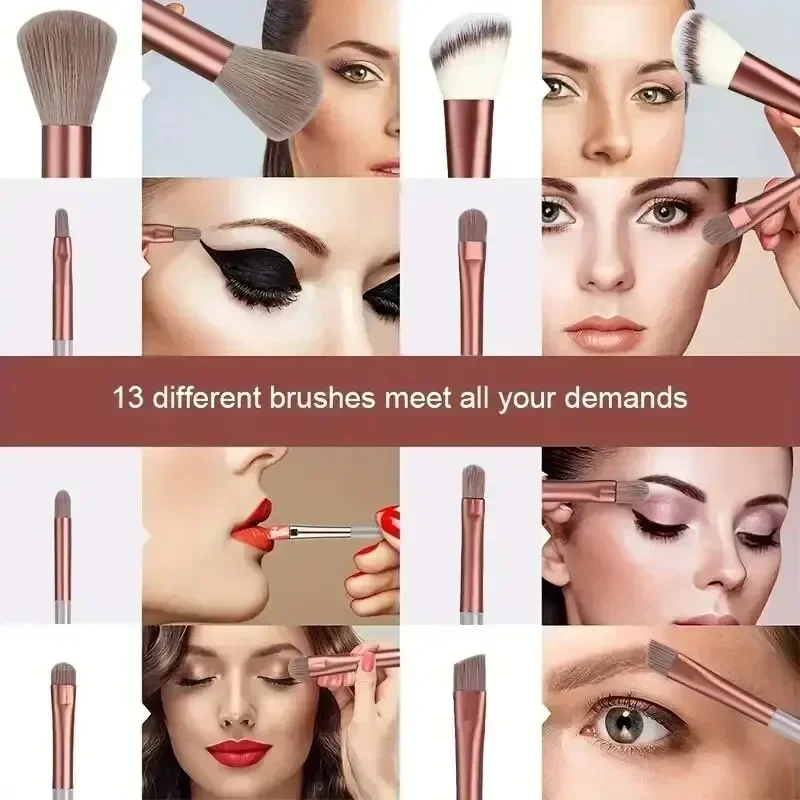 Mosaico que muestra el uso de brochas en diferentes partes del rostro y ojos.